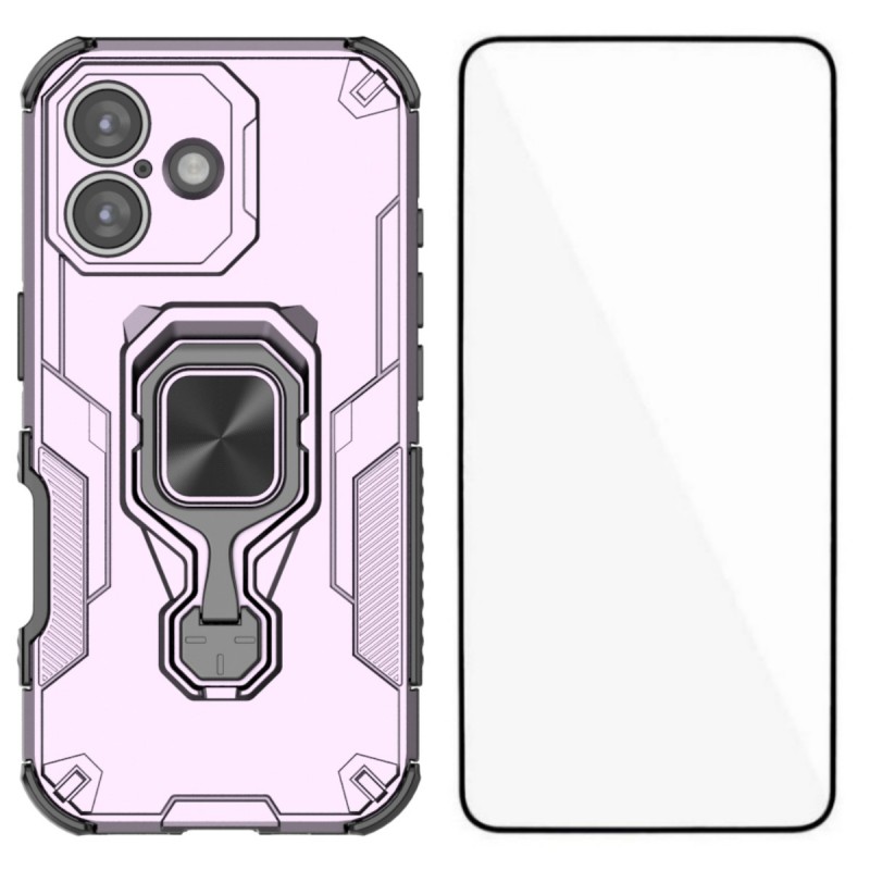 For iPhone 17 Phone Case WANLONFENG PC TPU Back Cover Kickstand with Tempered Glass - Purple