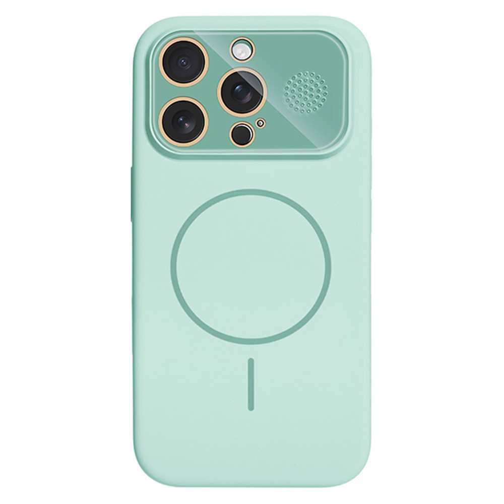 For iPhone 16 Pro Magnetic Case AI Button Liquid Silicone Phone Back Cover with Lens Film - Green