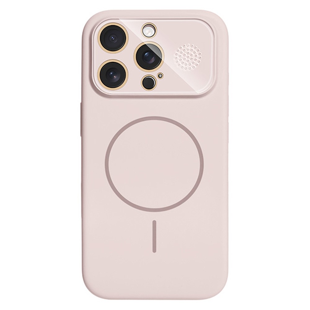 For iPhone 16 Pro Magnetic Case AI Button Liquid Silicone Phone Back Cover with Lens Film - Pink