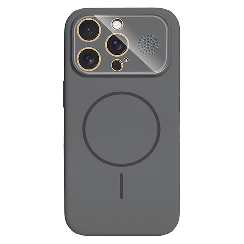 For iPhone 16 Pro Magnetic Case AI Button Liquid Silicone Phone Back Cover with Lens Film - Grey