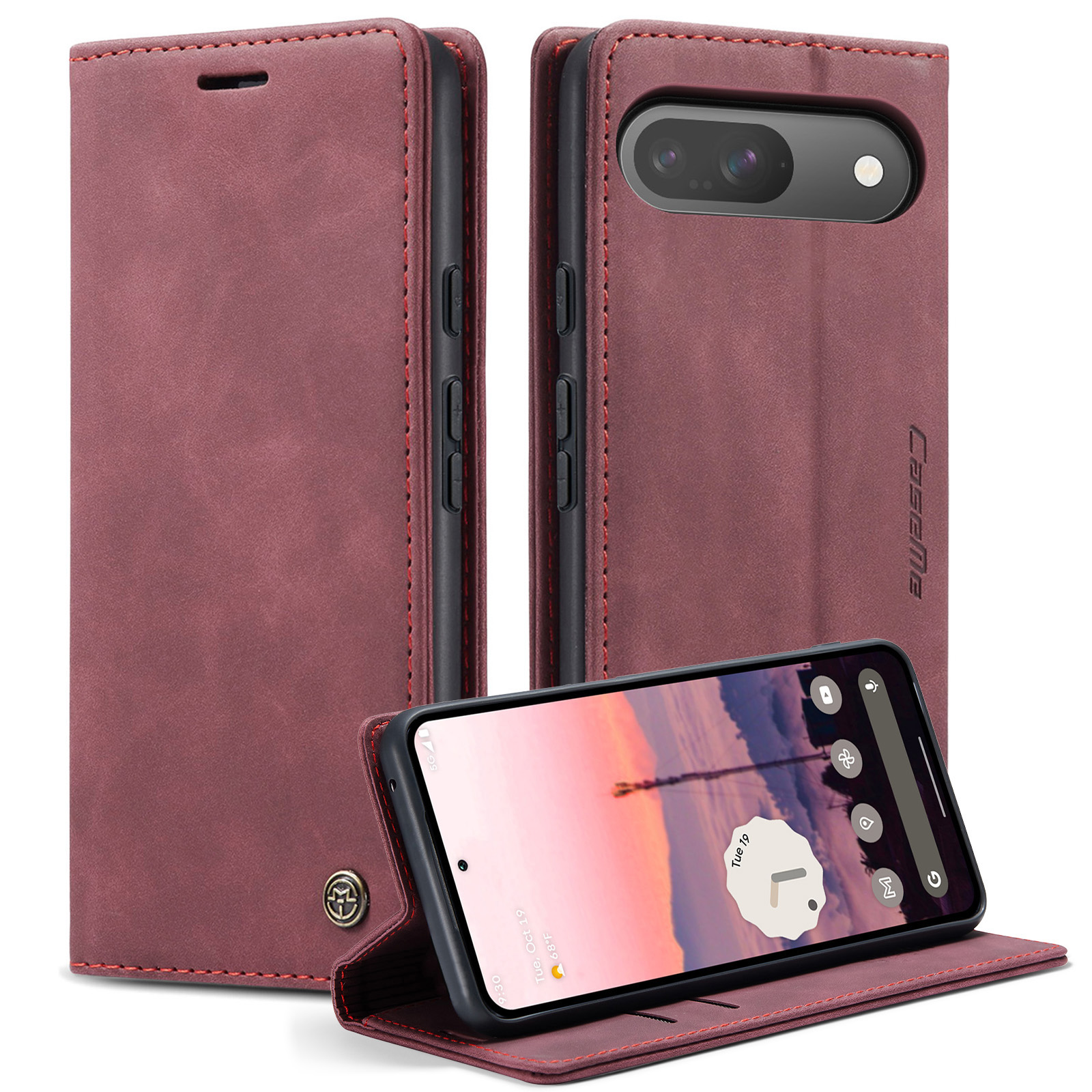 For Google Pixel 10 Pro / 10 / 9 Pro / 9 Wallet Case CASEME 013 Series PU Leather Phone Cover Stand - Red