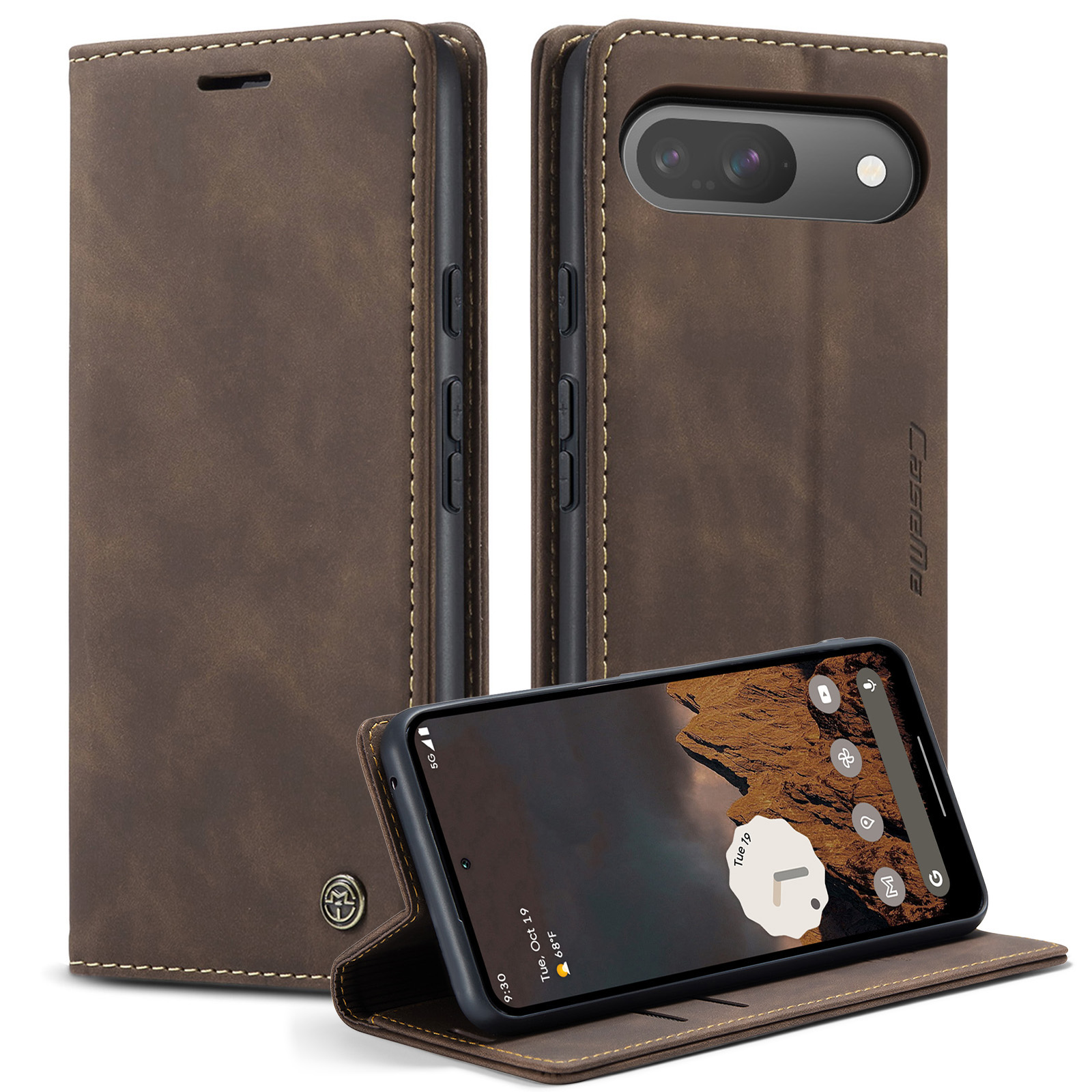 For Google Pixel 10 Pro / 10 / 9 Pro / 9 Wallet Case CASEME 013 Series PU Leather Phone Cover Stand - Coffee