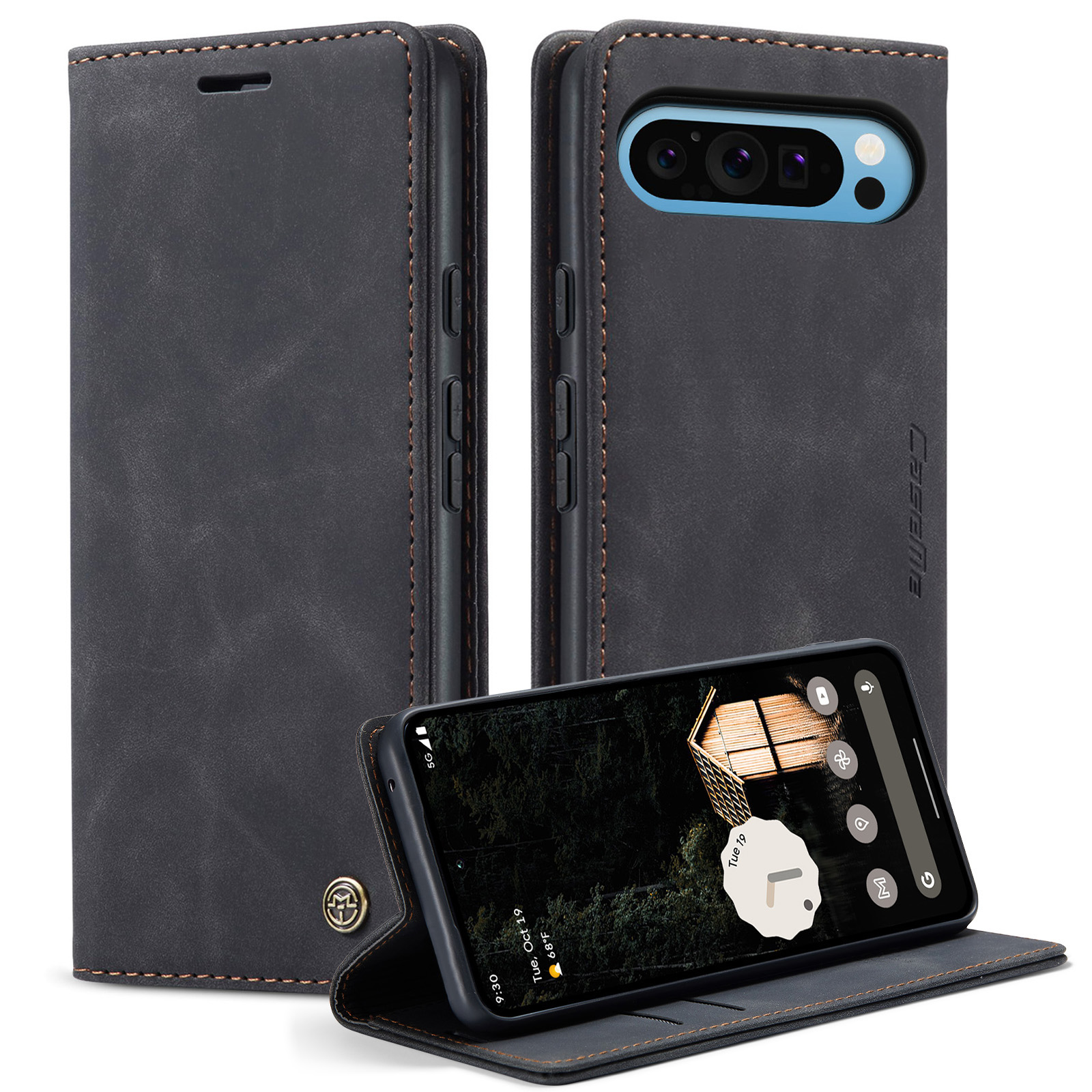 For Google Pixel 10 Pro XL Wallet Case CASEME 013 Series PU Leather Phone Cover Stand - Black