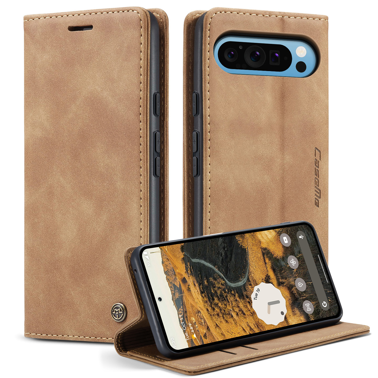 For Google Pixel 10 Pro XL Wallet Case CASEME 013 Series PU Leather Phone Cover Stand - Brown