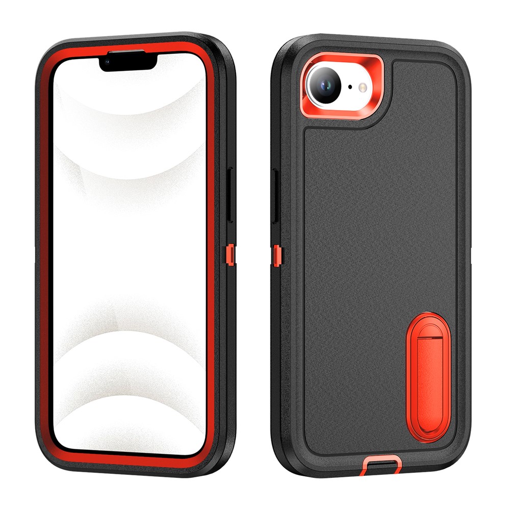 For iPhone 16e Case Case Kickstand Phone Cover PC + Silicone + EVA 3-in-1 Design - Black + Orange