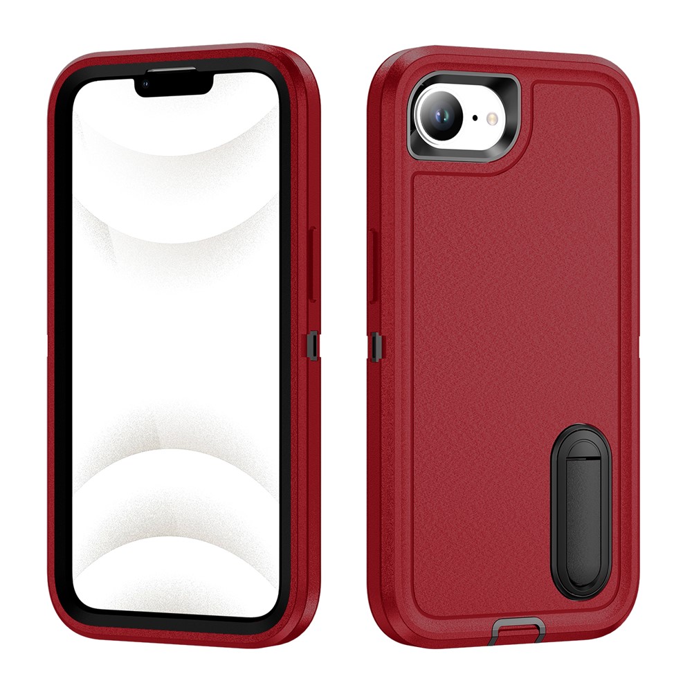 For iPhone 16e Case Case Kickstand Phone Cover PC + Silicone + EVA 3-in-1 Design - Red + Black