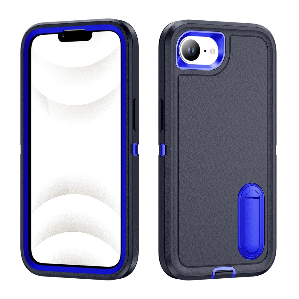 For iPhone 16e Case Case Kickstand Phone Cover PC + Silicone + EVA 3-in-1 Design - Dark Blue + Sapphire