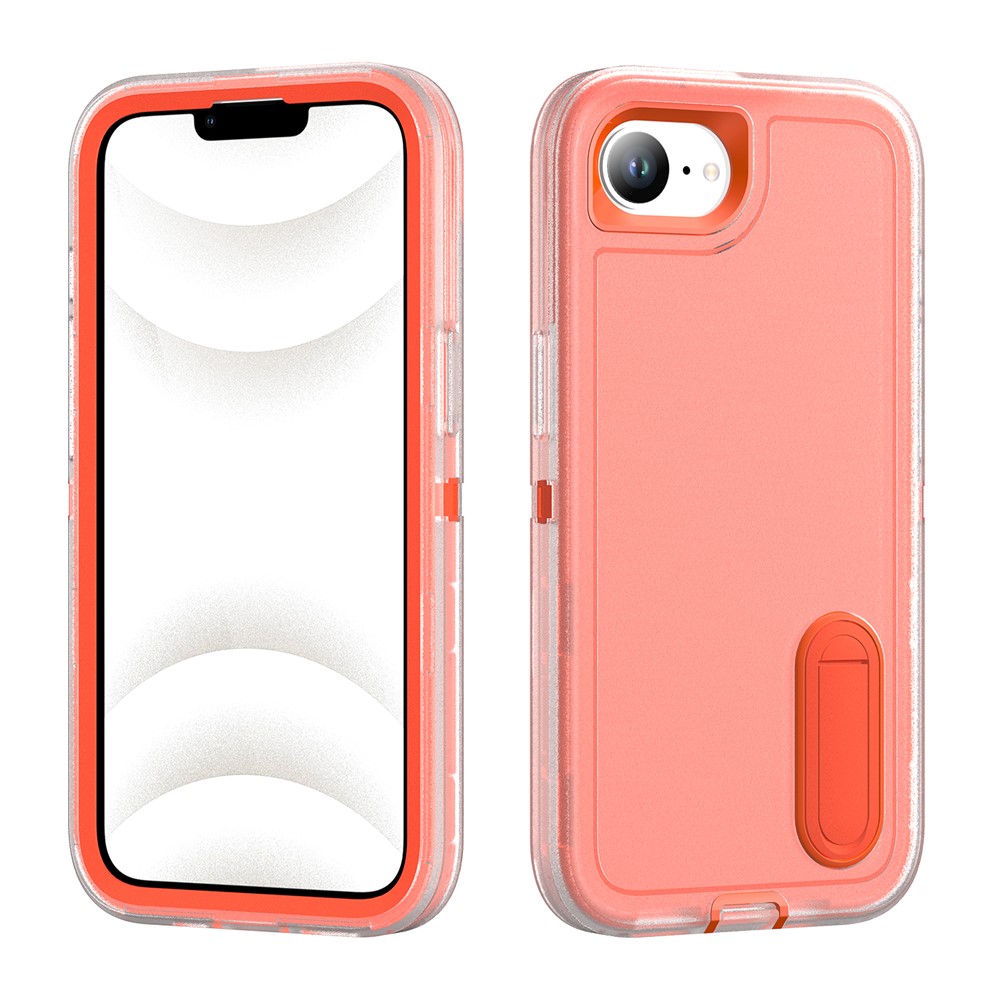 For iPhone 16e Case Case Kickstand Phone Cover PC + Silicone + EVA 3-in-1 Design - Transparent + Orange