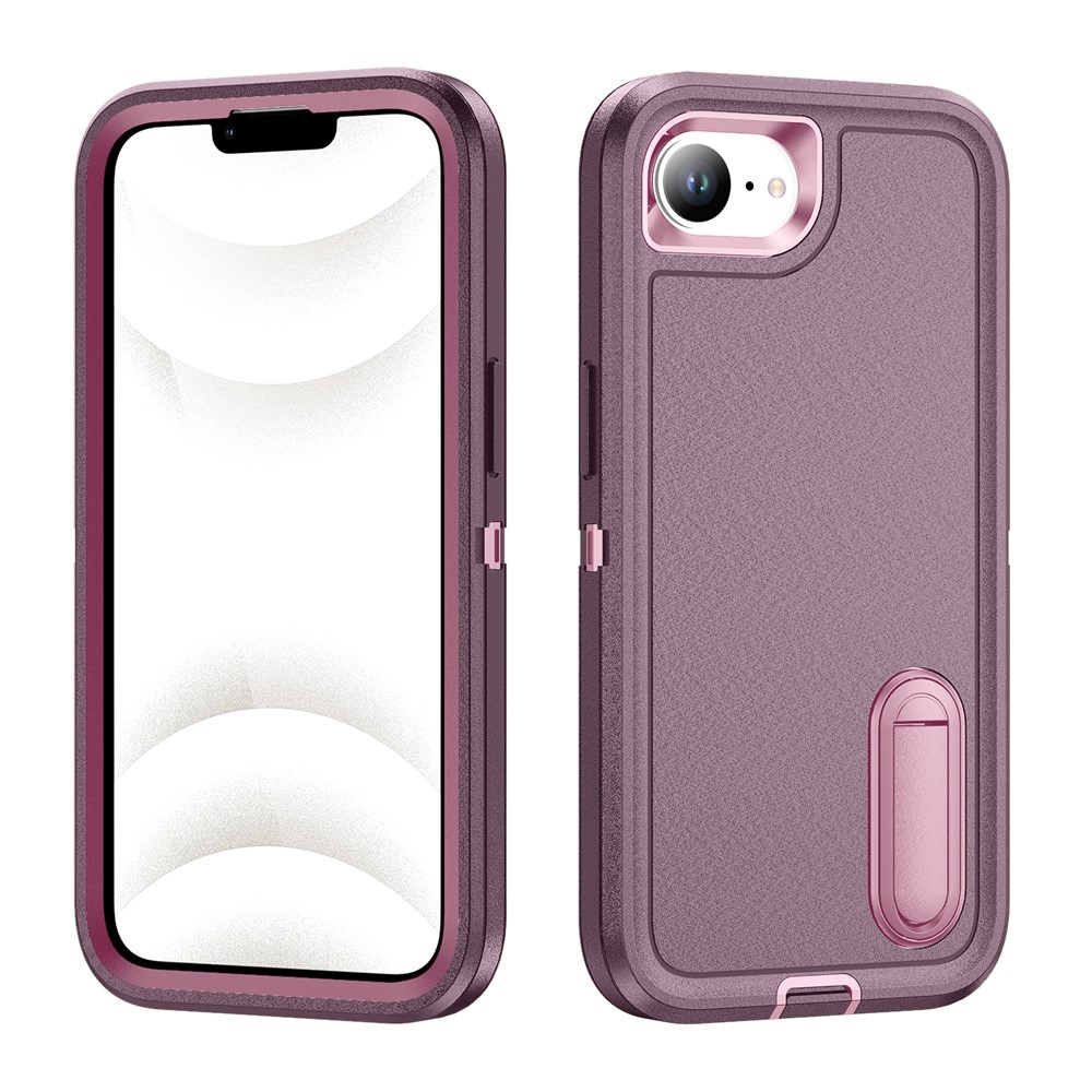 For iPhone 16e Case Case Kickstand Phone Cover PC + Silicone + EVA 3-in-1 Design - Purple + Pink