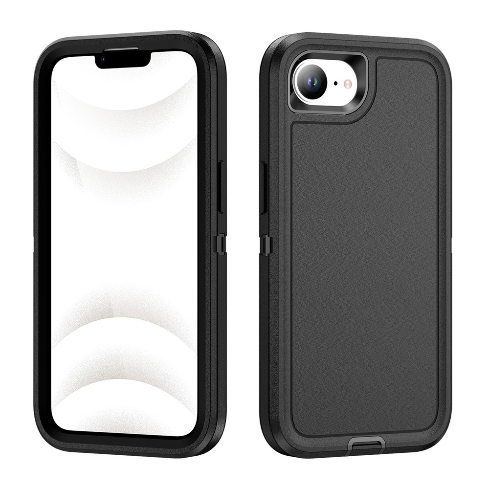 For iPhone 16e Case PC + Silicone + EVA 3 in 1 Shockproof Phone Cover - Black + Black
