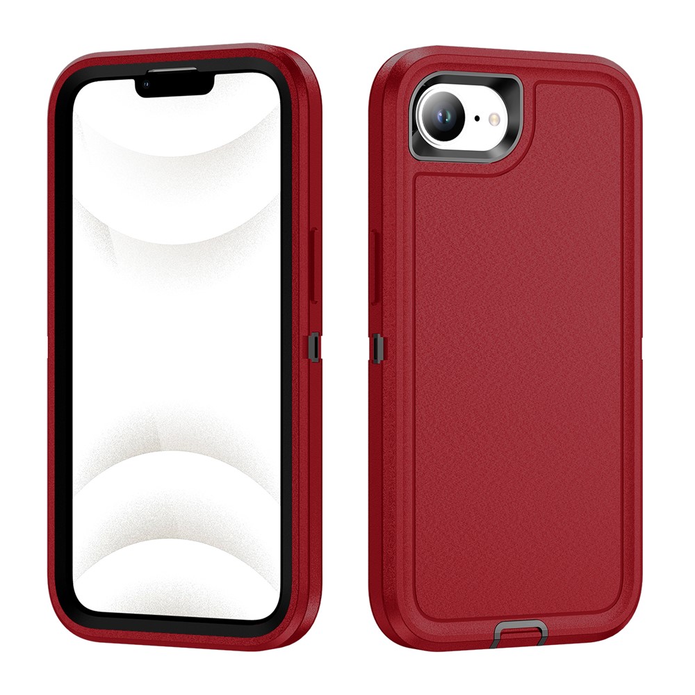 For iPhone 16e Case PC + Silicone + EVA 3 in 1 Shockproof Phone Cover - Red + Black