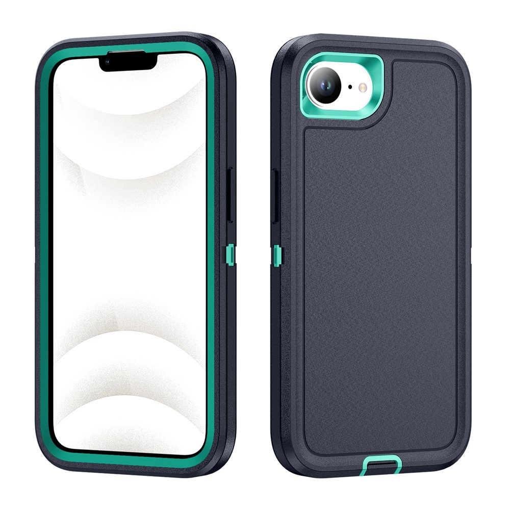 For iPhone 16e Case PC + Silicone + EVA 3 in 1 Shockproof Phone Cover - Dark Blue + Light Cyan
