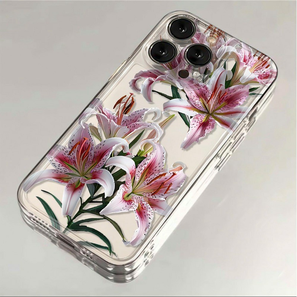 For iPhone 15 Pro Case Floral Lily Pattern TPU Phone Cover