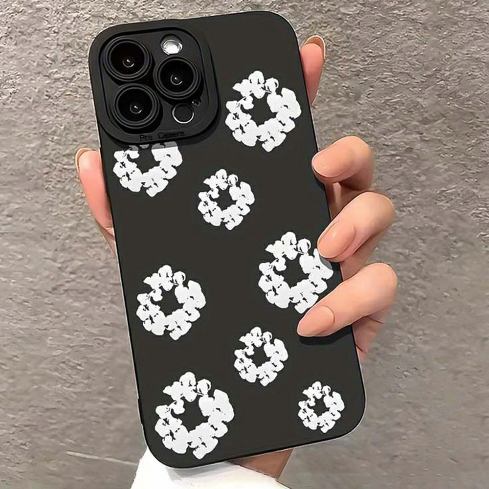 For iPhone 15 Pro Case White Floral Pattern TPU Phone Cover