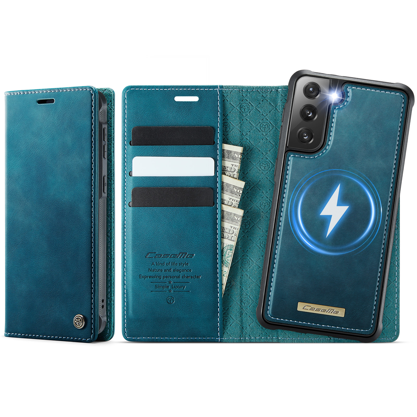 CASEME For Samsung Galaxy S21+ 5G Case C49 Magnetic Case RFID Blocking Detachable Wallet Leather Phone Cover - Green