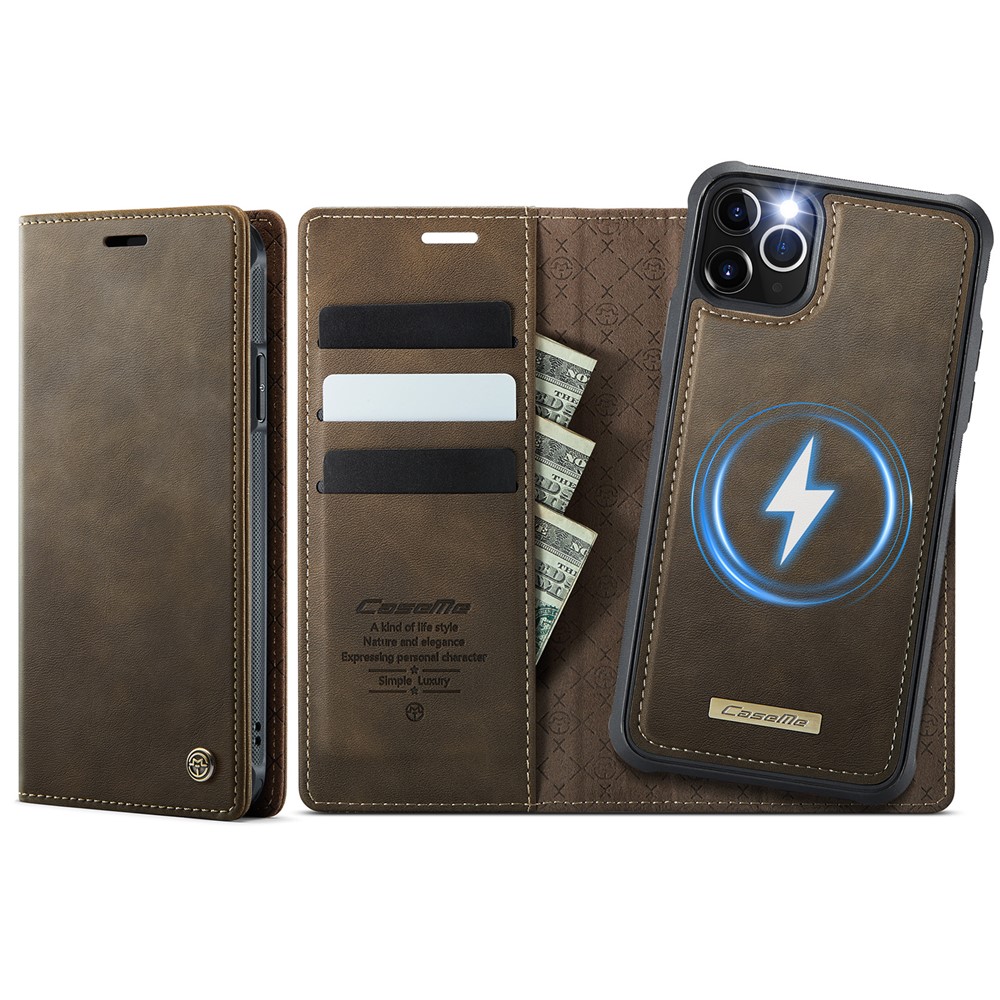 For iPhone 11 Pro Case CASEME C49 Compatible with MagSafe RFID Blocking Detachable Wallet Leather Phone Cover - Coffee