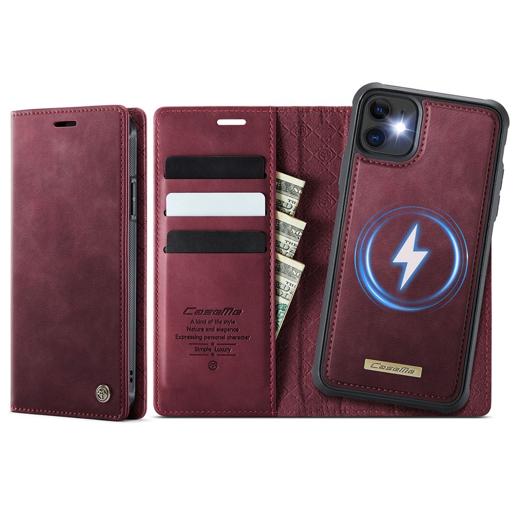 For iPhone 11 Case CASEME C49  Compatible with MagSafe RFID Blocking Detachable Wallet Leather Phone Cover - Red