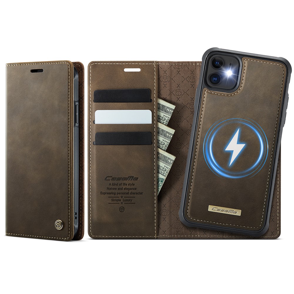 For iPhone 11 Case CASEME C49  Compatible with MagSafe RFID Blocking Detachable Wallet Leather Phone Cover - Coffee
