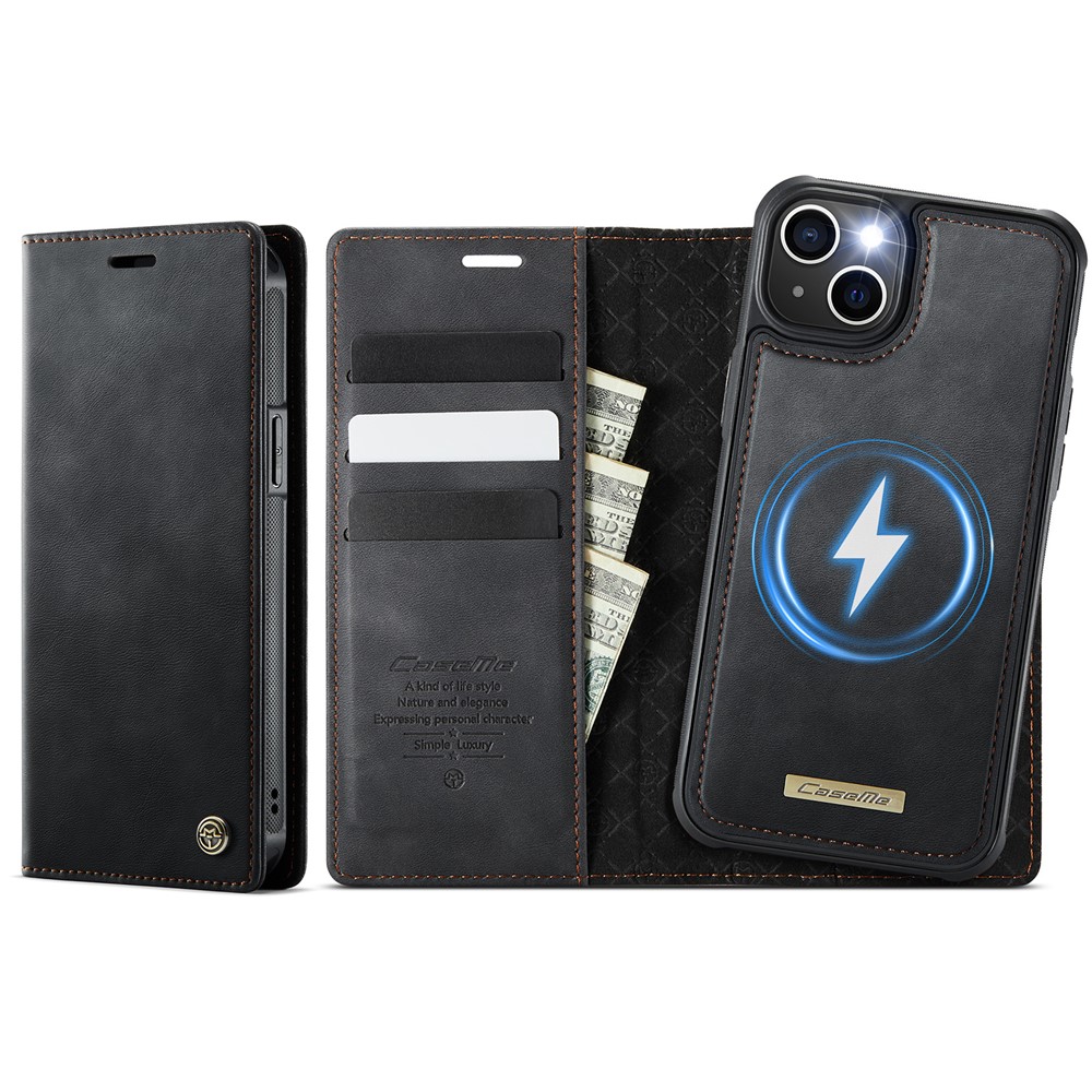 For iPhone 14 Case CASEME C49 Compatible with MagSafe RFID Blocking Detachable Wallet Leather Phone Cover - Black