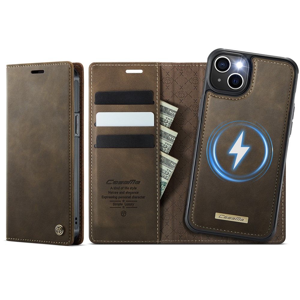 For iPhone 13 6.1 inch Case CASEME C49  Compatible with MagSafe RFID Blocking Detachable Wallet Leather Phone Cover - Coffee