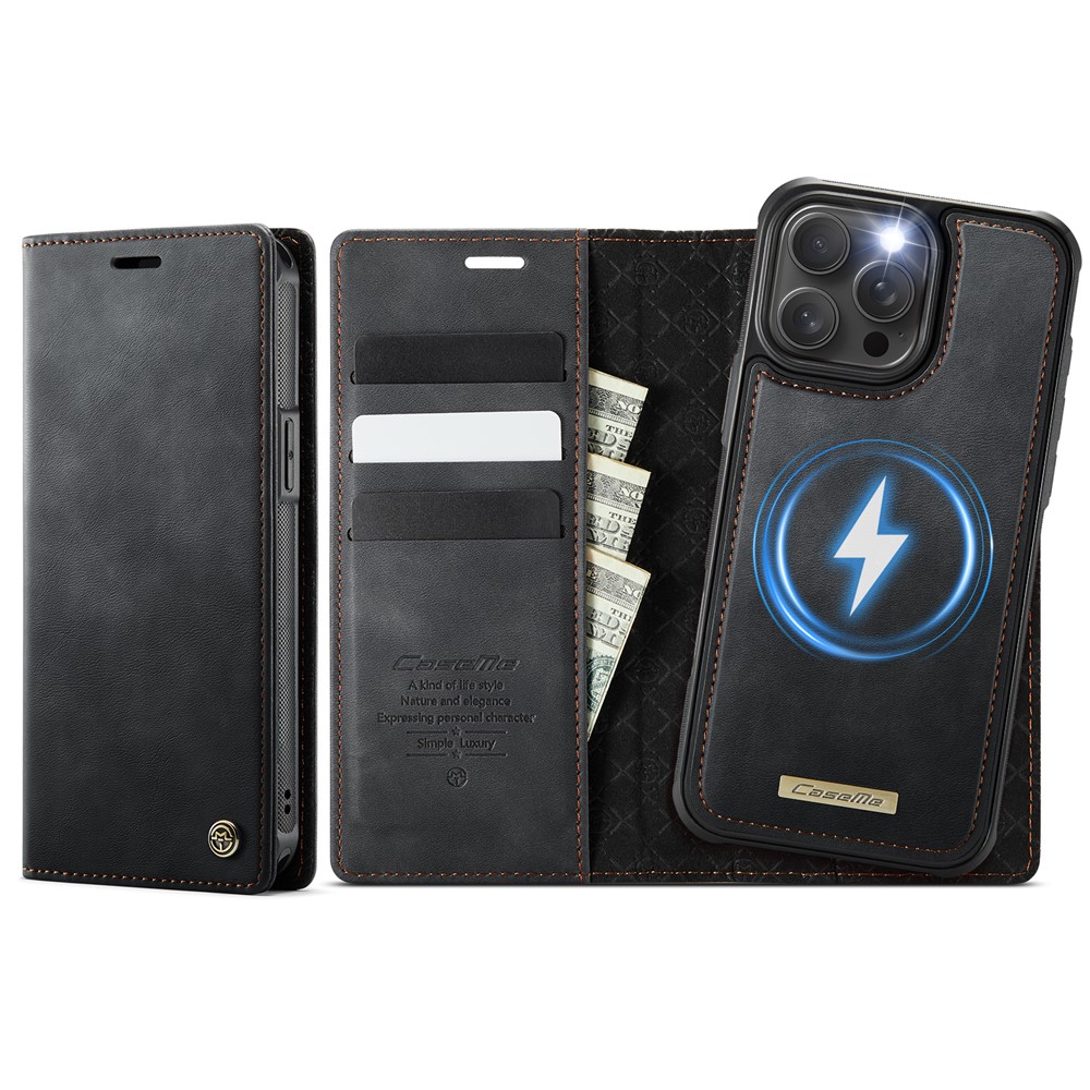For iPhone 14 Pro Max Case CASEME C49 Compatible with MagSafe RFID Blocking Detachable Wallet Leather Phone Cover - Black