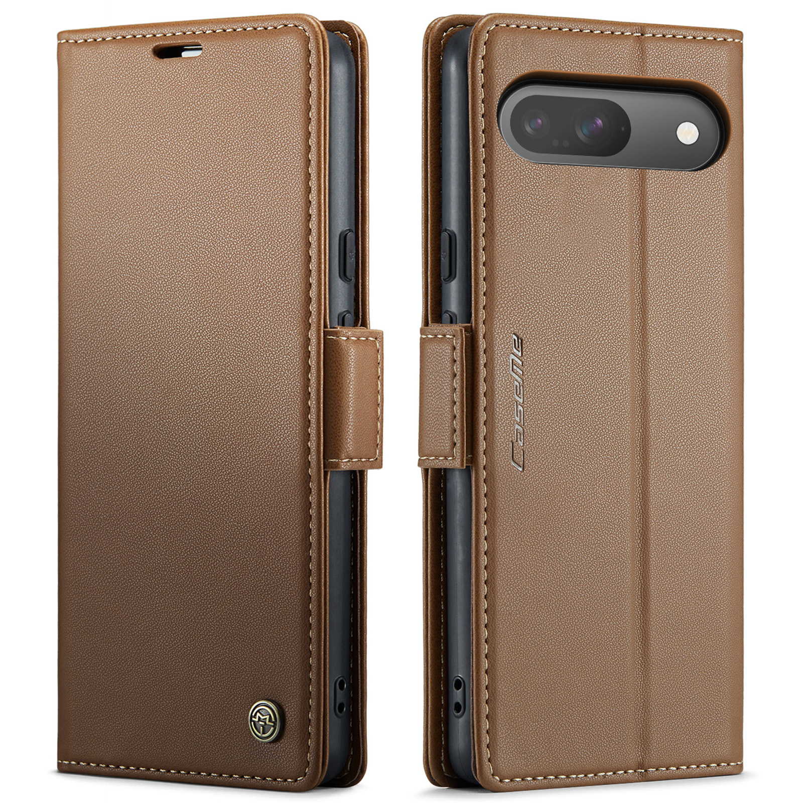 For Google Pixel 10 Pro / 10 / 9 Pro / 9 Case CASEME 023 Series RFID Blocking Leather Wallet Stand Phone Cover - Brown