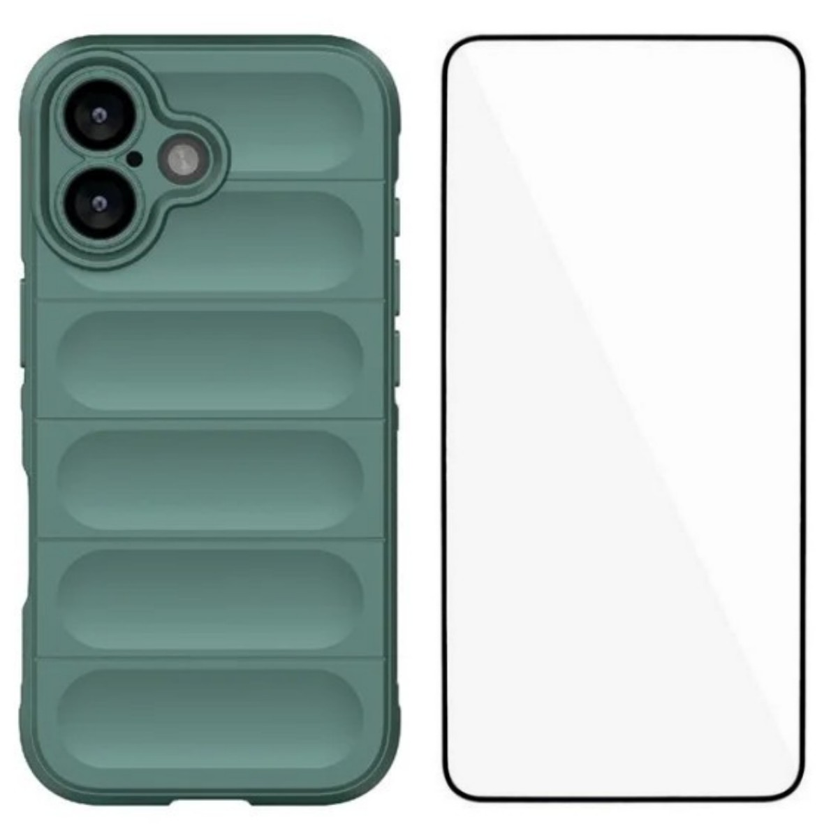 For iPhone 17 TPU Case WANLONFENG HD Series Anti Slip Phone Cover with Tempered Glass - Army Green