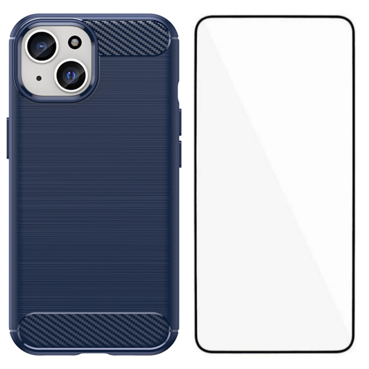 For iPhone 15 Case with Screen Film WANLONFENG LS Series Big Lens Hole Brushed Texture TPU Phone Cover - Blue