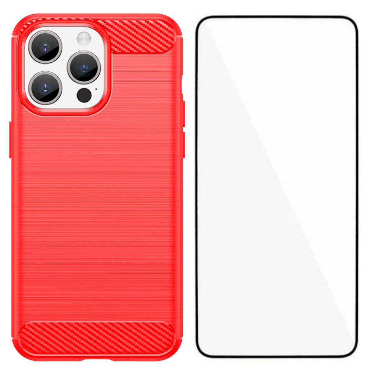 For iPhone 15 Pro Case with Screen Film WANLONFENG LS Series Big Lens Hole Brushed Texture TPU Phone Cover - Red