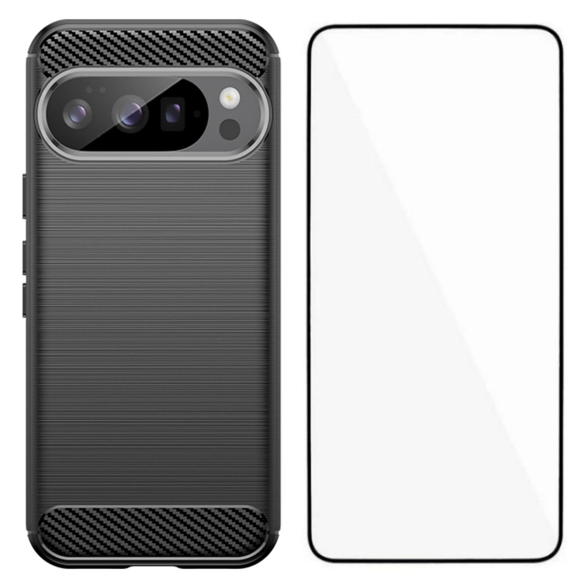 For Google Pixel 10 Pro Case with Screen Film WANLONFENG LS Series Big Lens Hole Brushed Texture TPU Phone Cover - Black