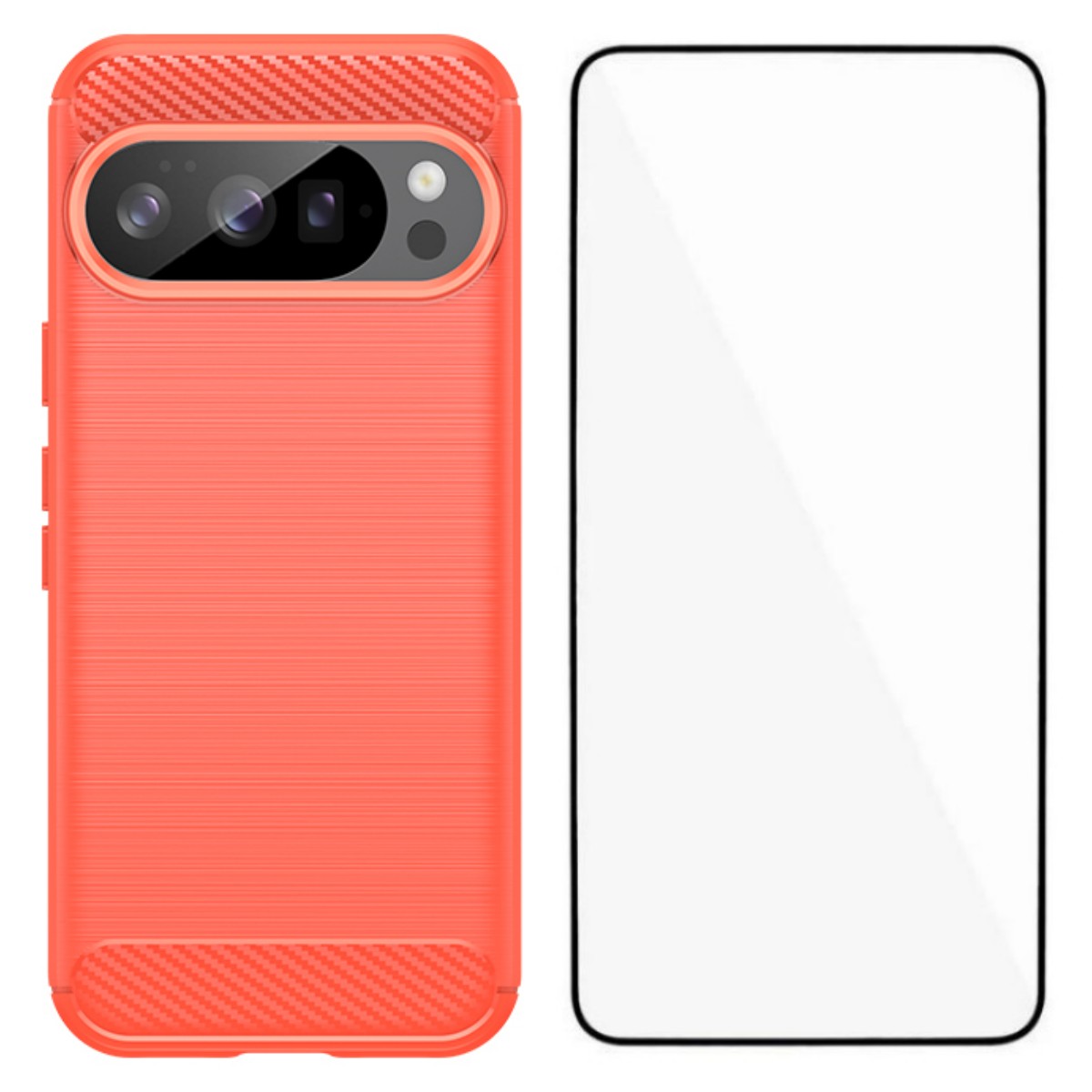 For Google Pixel 10 Pro Case with Screen Film WANLONFENG LS Series Big Lens Hole Brushed Texture TPU Phone Cover - Red