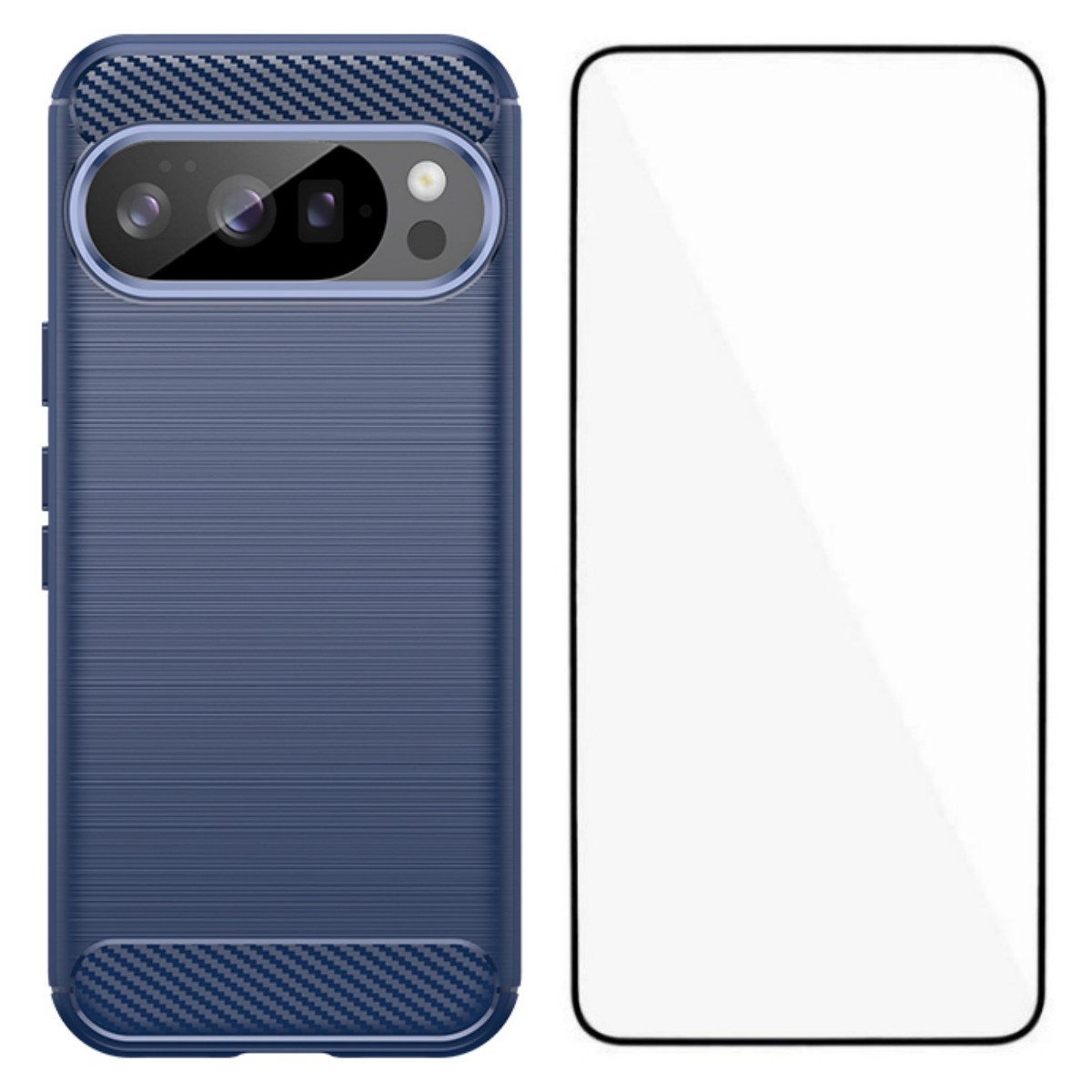 For Google Pixel 10 Pro Case with Screen Film WANLONFENG LS Series Big Lens Hole Brushed Texture TPU Phone Cover - Blue