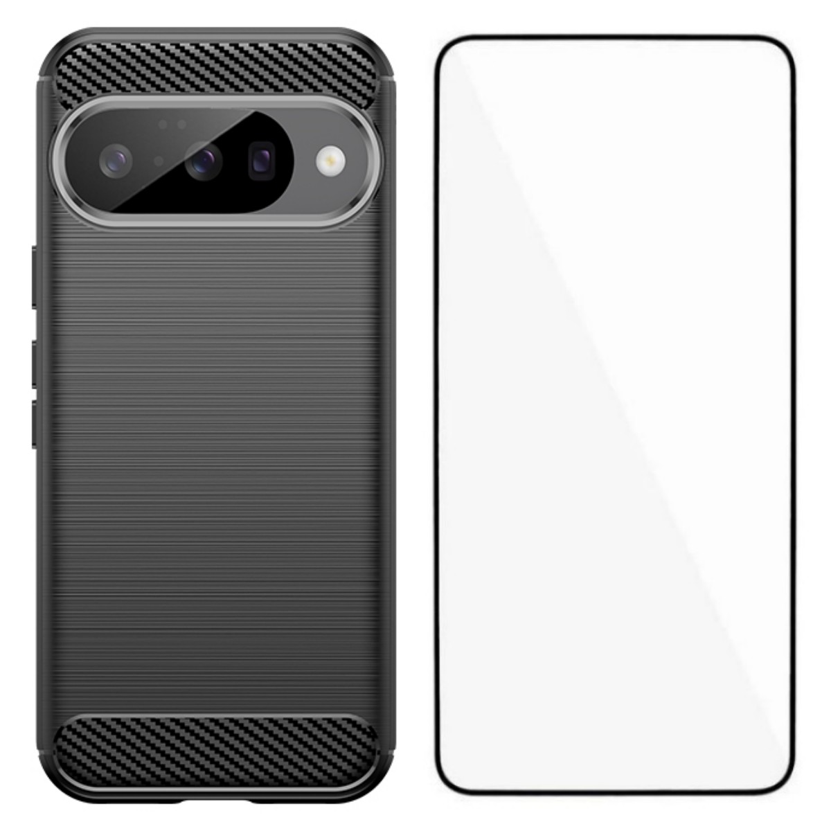 For Google Pixel 10 Case with Screen Film WANLONFENG LS Series Big Lens Hole Brushed Texture TPU Phone Cover - Black
