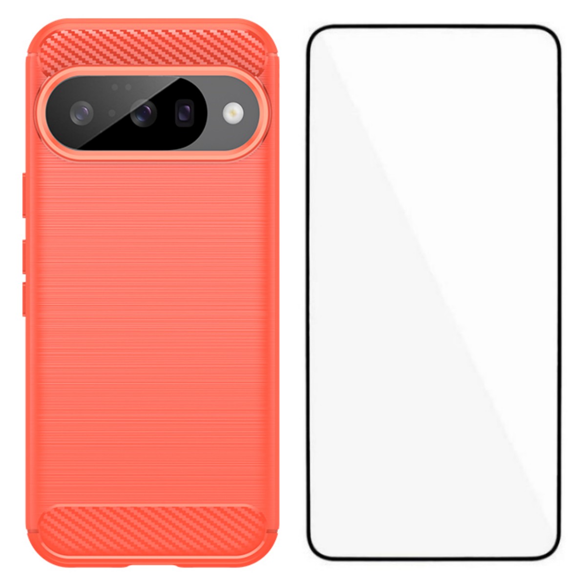 For Google Pixel 10 Case with Screen Film WANLONFENG LS Series Big Lens Hole Brushed Texture TPU Phone Cover - Red