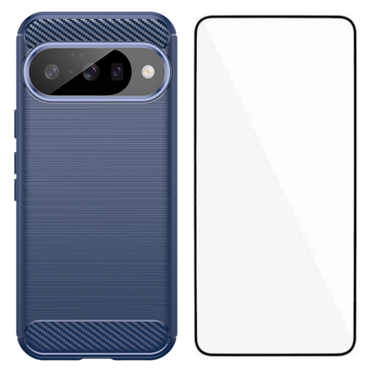 For Google Pixel 10 Case with Screen Film WANLONFENG LS Series Big Lens Hole Brushed Texture TPU Phone Cover - Blue