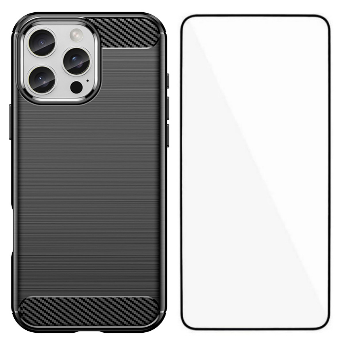 For iPhone 16 Pro Max Case with Screen Film WANLONFENG LS Series Big Lens Hole Brushed Texture TPU Phone Cover - Black