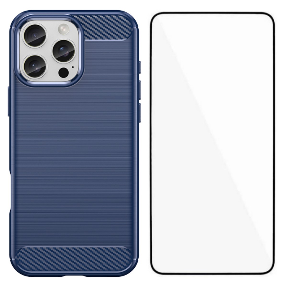 For iPhone 16 Pro Max Case with Screen Film WANLONFENG LS Series Big Lens Hole Brushed Texture TPU Phone Cover - Blue