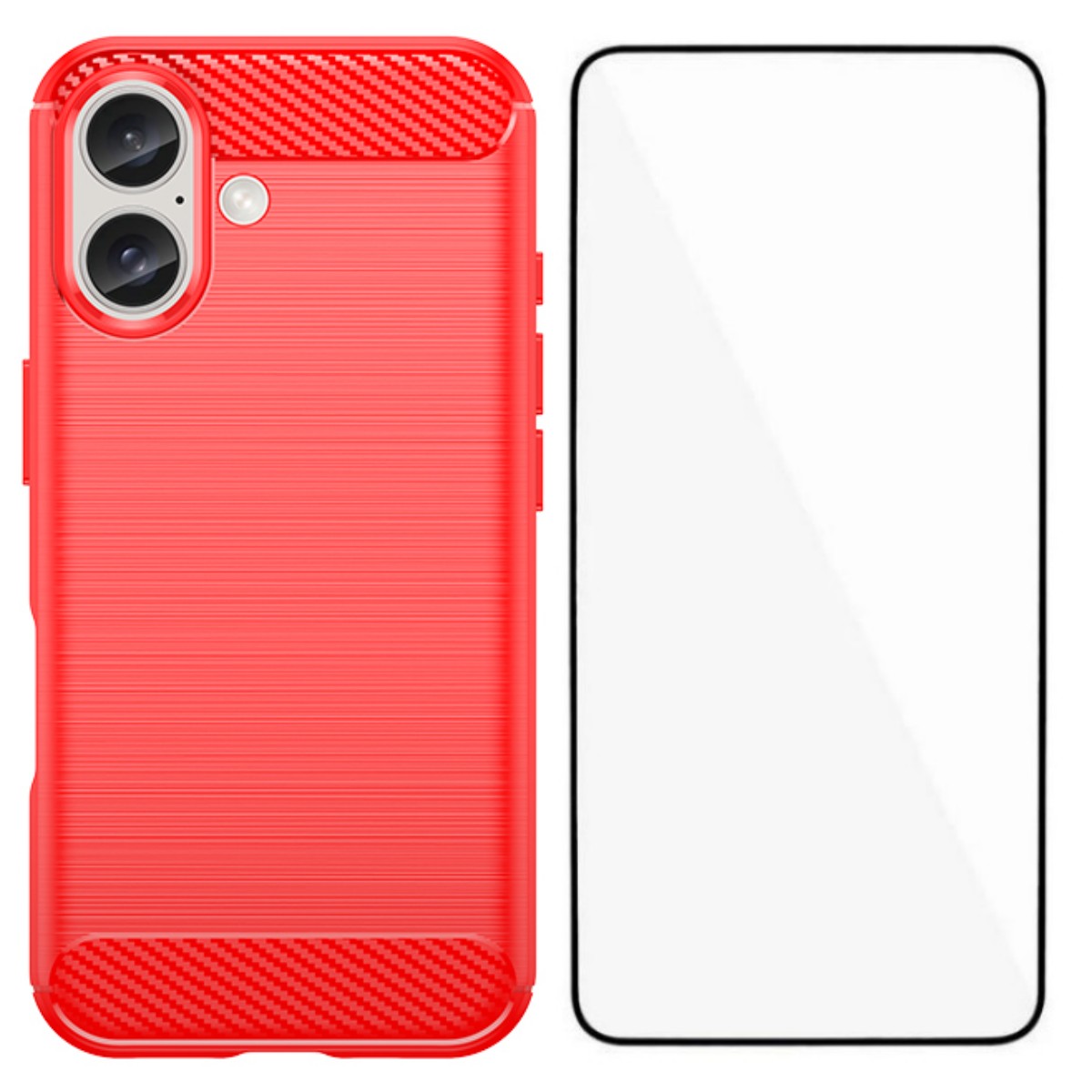 For iPhone 16 Case with Screen Film WANLONFENG LS Series Big Lens Hole Brushed Texture TPU Phone Cover - Red