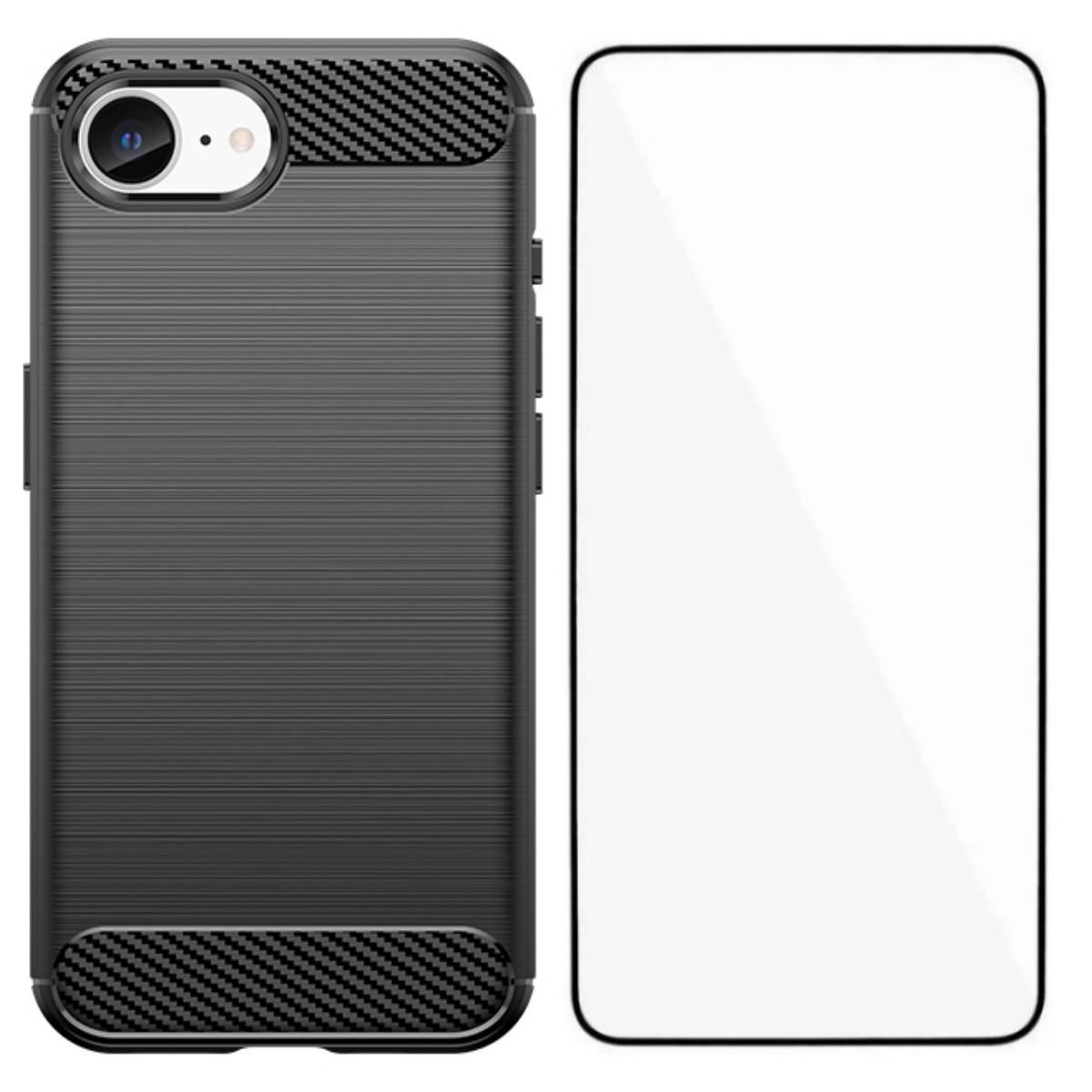 For iPhone 16e Case with Screen Film WANLONFENG LS Series Big Lens Hole Brushed Texture TPU Phone Cover - Black