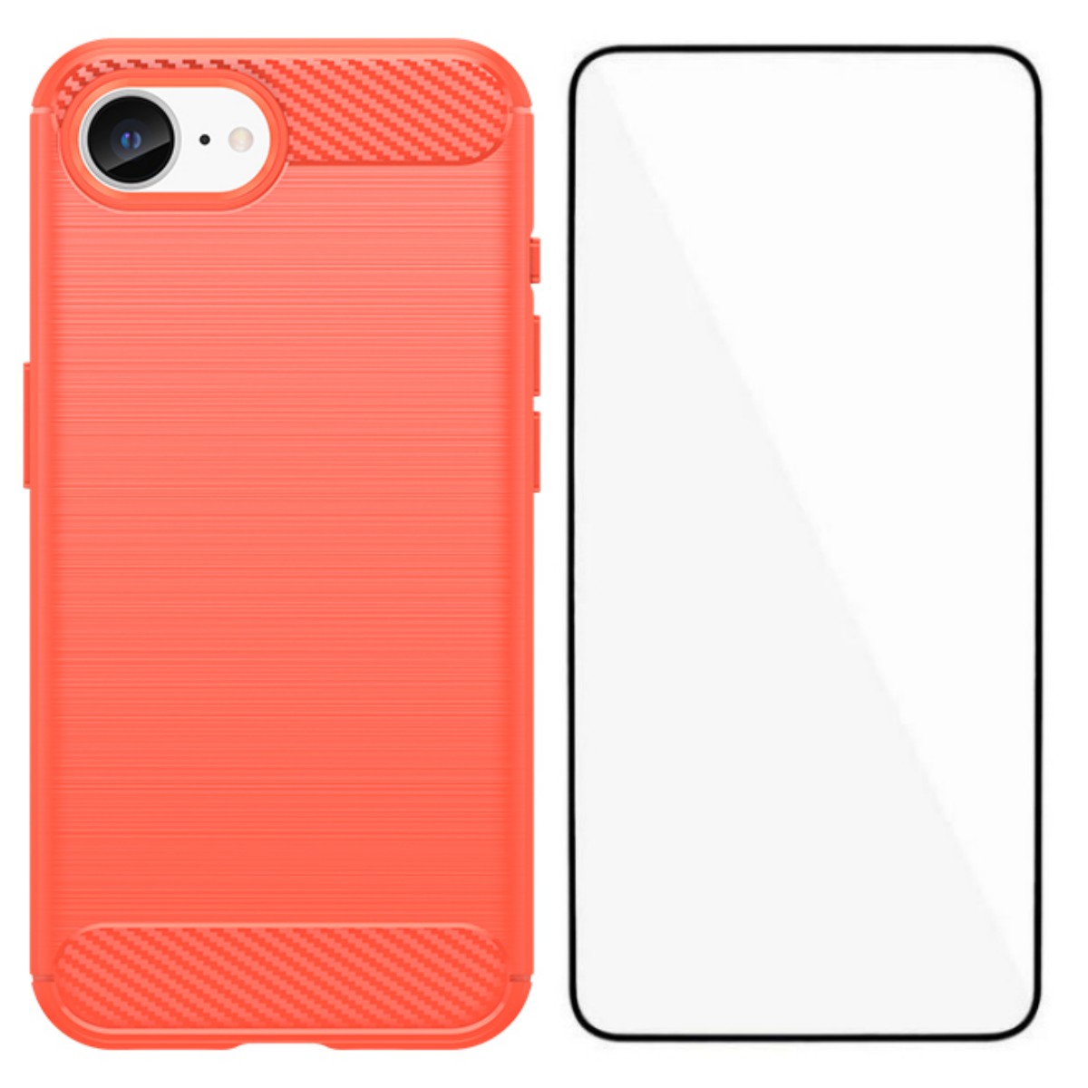 For iPhone 16e Case with Screen Film WANLONFENG LS Series Big Lens Hole Brushed Texture TPU Phone Cover - Red