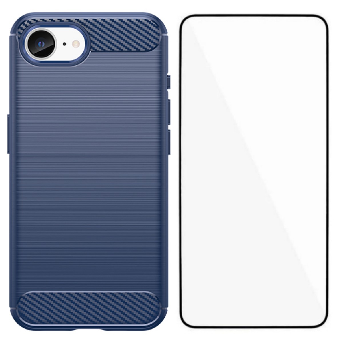 For iPhone 16e Case with Screen Film WANLONFENG LS Series Big Lens Hole Brushed Texture TPU Phone Cover - Blue