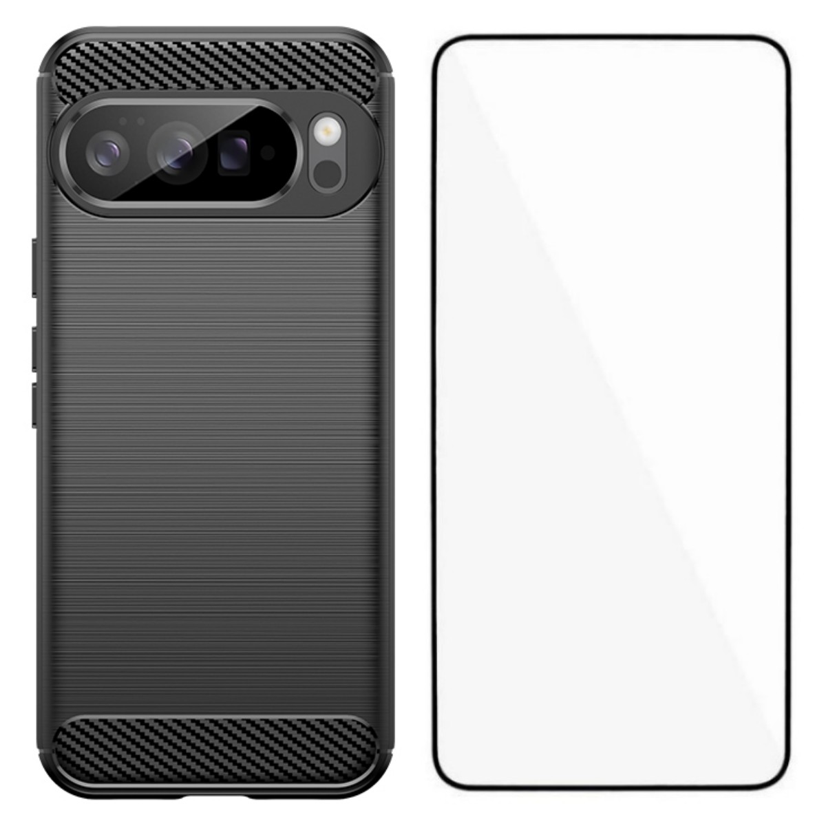For Google Pixel 10 Pro XL Case with Tempered Glass WANLONFENG LS Series Brushed Texture TPU Phone Cover - Black