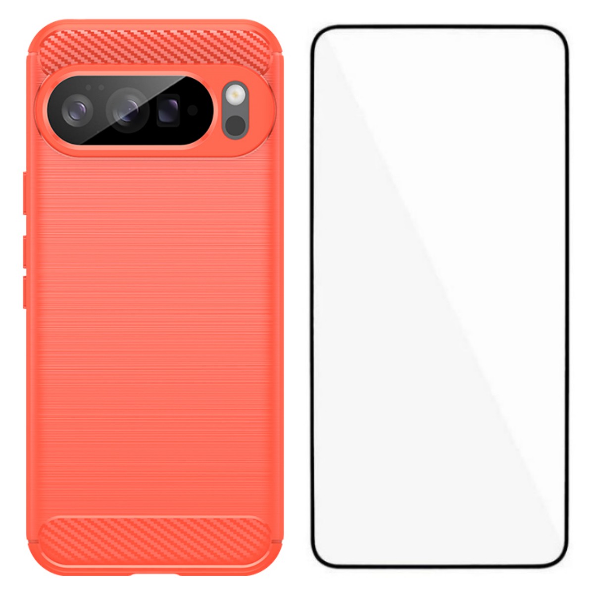 For Google Pixel 10 Pro XL Case with Tempered Glass WANLONFENG LS Series Brushed Texture TPU Phone Cover - Red