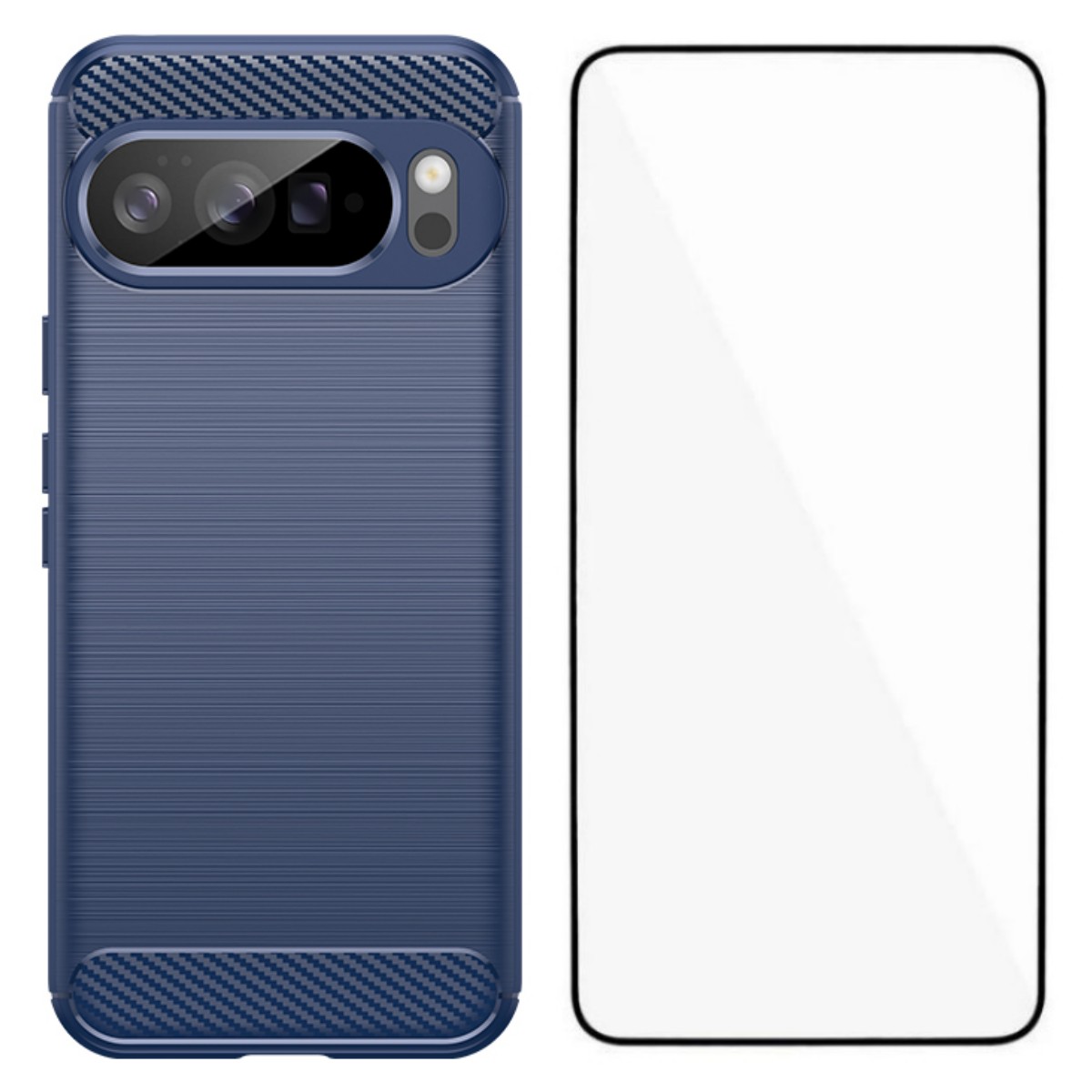 For Google Pixel 10 Pro XL Case with Tempered Glass WANLONFENG LS Series Brushed Texture TPU Phone Cover - Blue