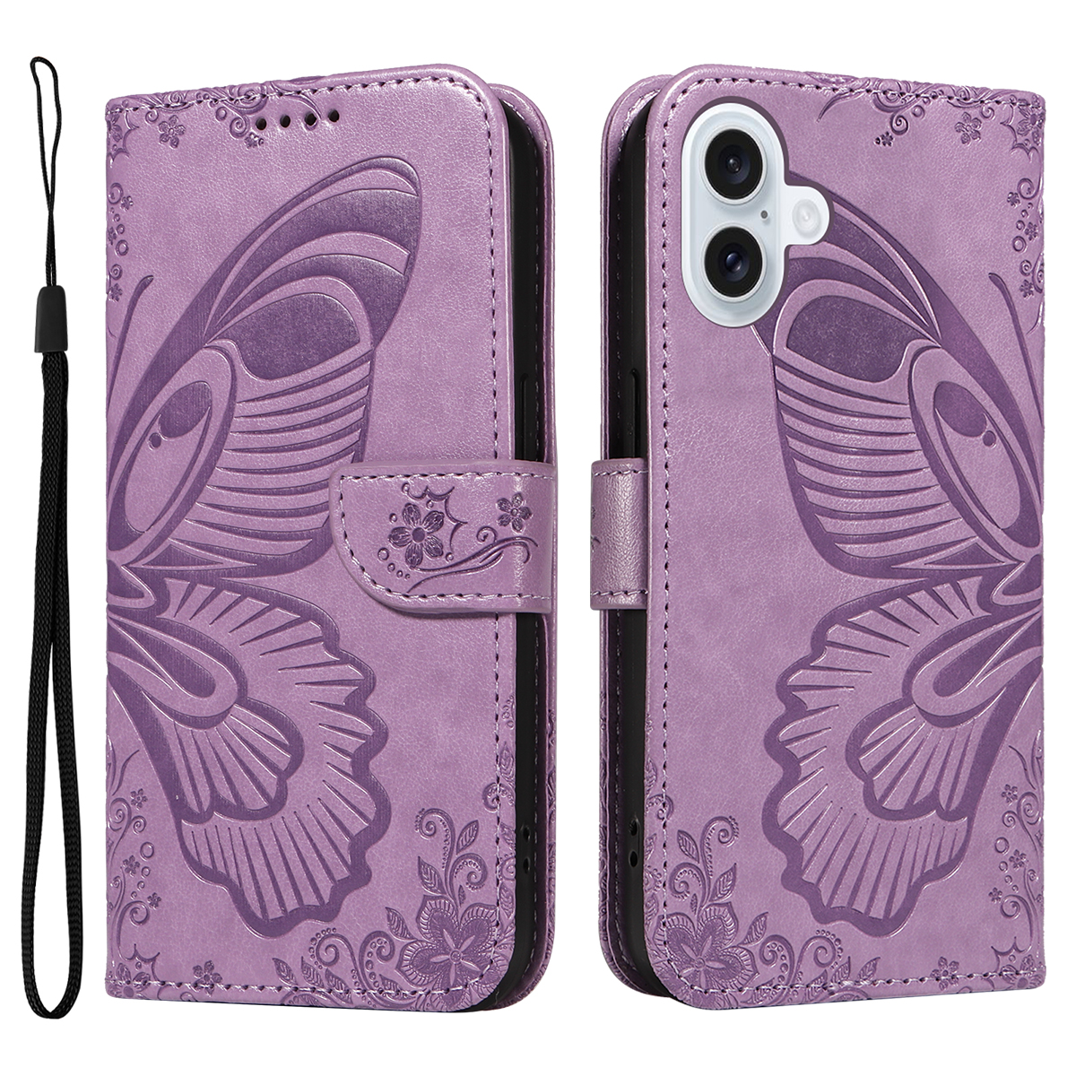 For iPhone 17 Case Butterfly Pattern PU Leather Folio Flip Phone Cover -  Light Purple