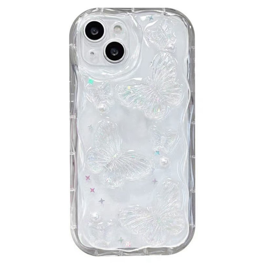 For iPhone 14 Case Pearl Butterfly Design Clear TPU Phone Cover