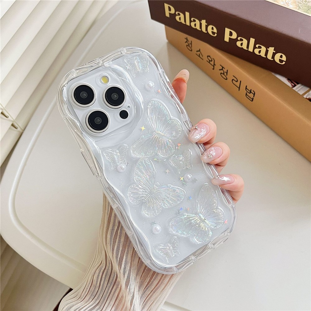 For iPhone 13 Pro Case Pearl Butterfly Design Clear TPU Phone Cover