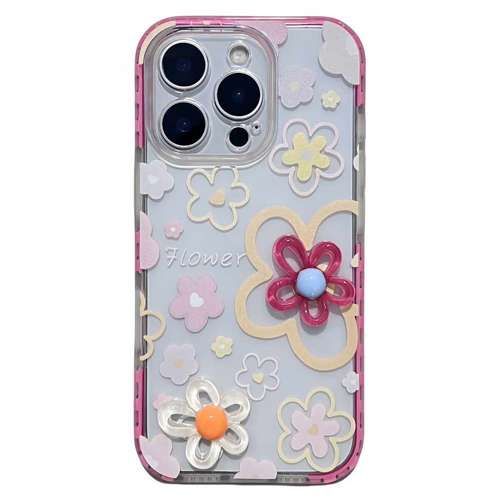 For iPhone 16 Pro Max Case Grid Frame 3D Flower Design TPU Phone Cover - Rose