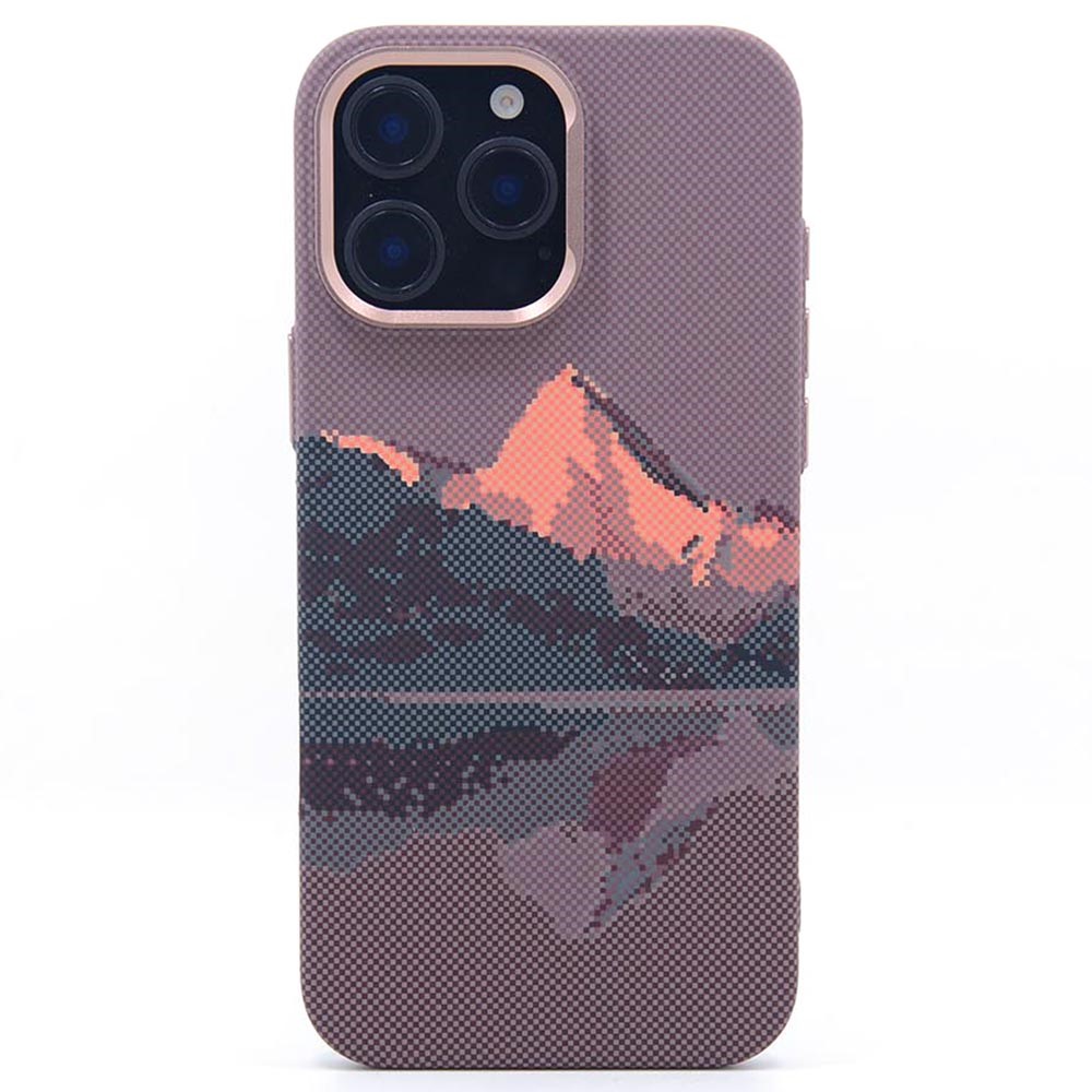 For iPhone 16 Pro Max Magnetic Case Carbon Fiber Texture Water Transfer PC Phone Cover - Golden Mountain
