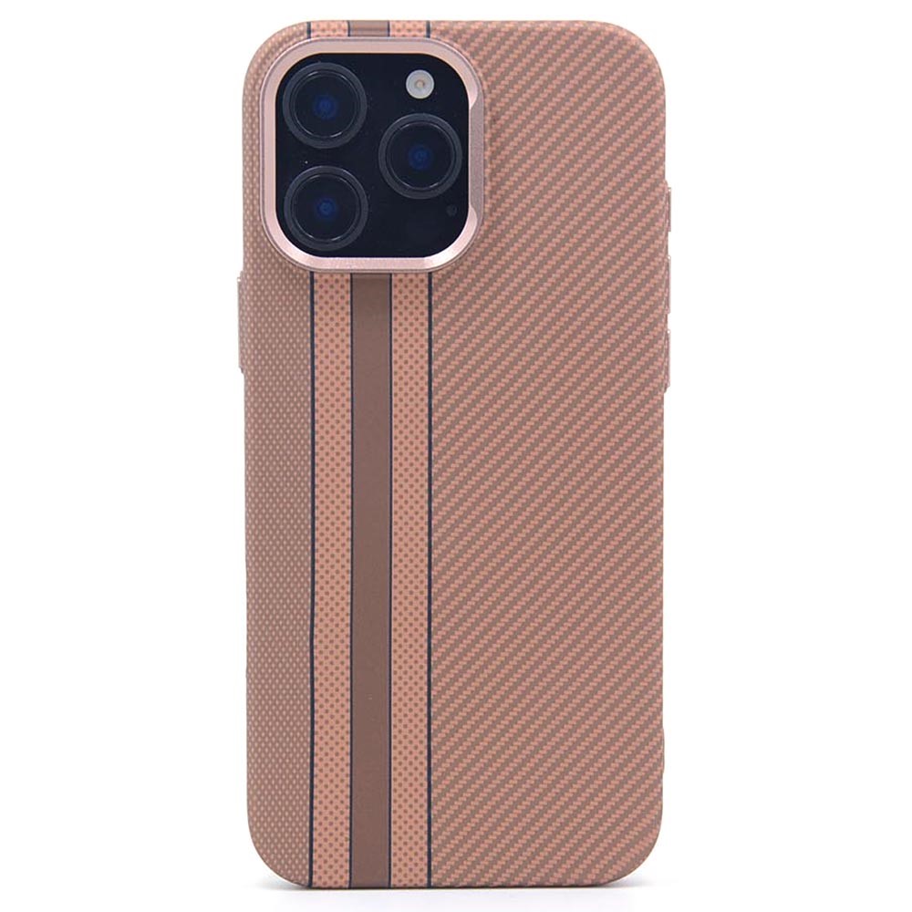 For iPhone 16 Pro Max Magnetic Case Carbon Fiber Texture Water Transfer PC Phone Cover - Gold Track